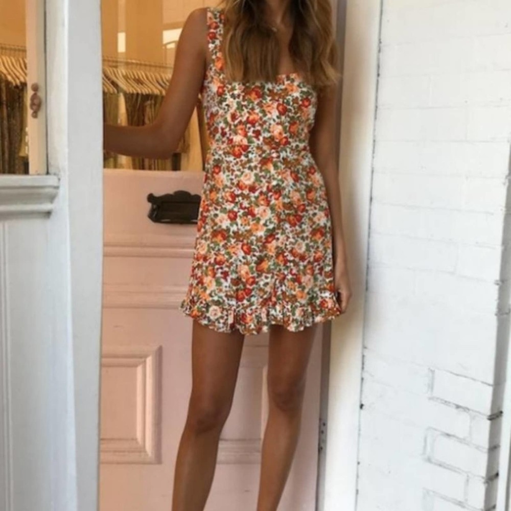 Faithfull The Brand Lou Lou Orange Floral Dress